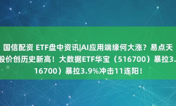 国信配资 ETF盘中资讯|AI应用端缘何大涨？易点天下20CM涨停，股价创历史新高！大数据ETF华宝（516700）暴拉3.9%冲击11连阳！